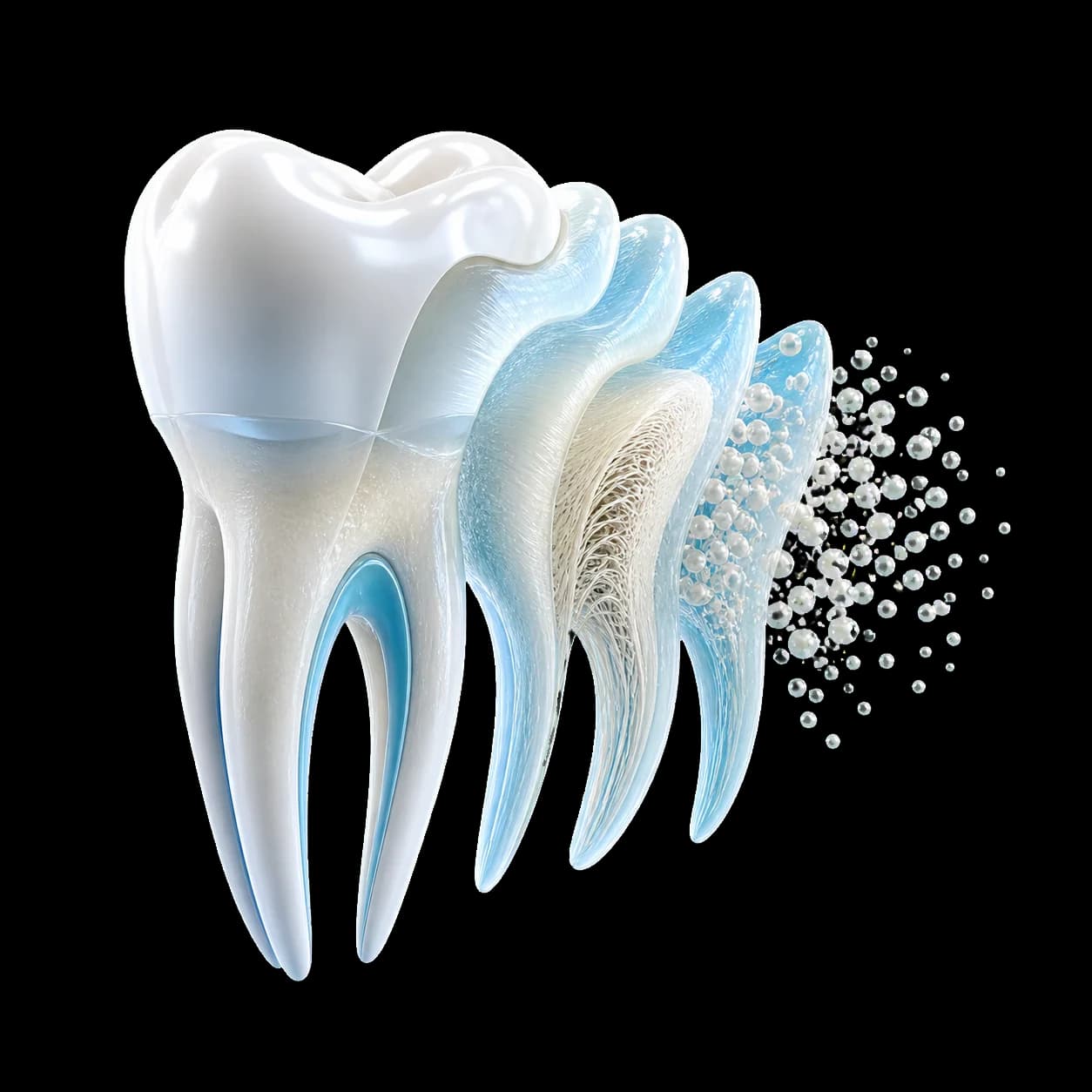 Exploded three-dimensional rendering of a healthy tooth